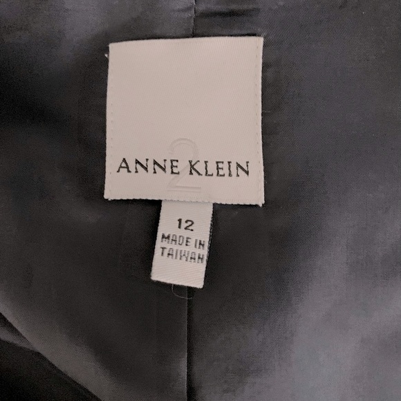 Anne Klein 2 piece suit navy blue & thin white striped wool long dress & jacket - Picture 14 of 16